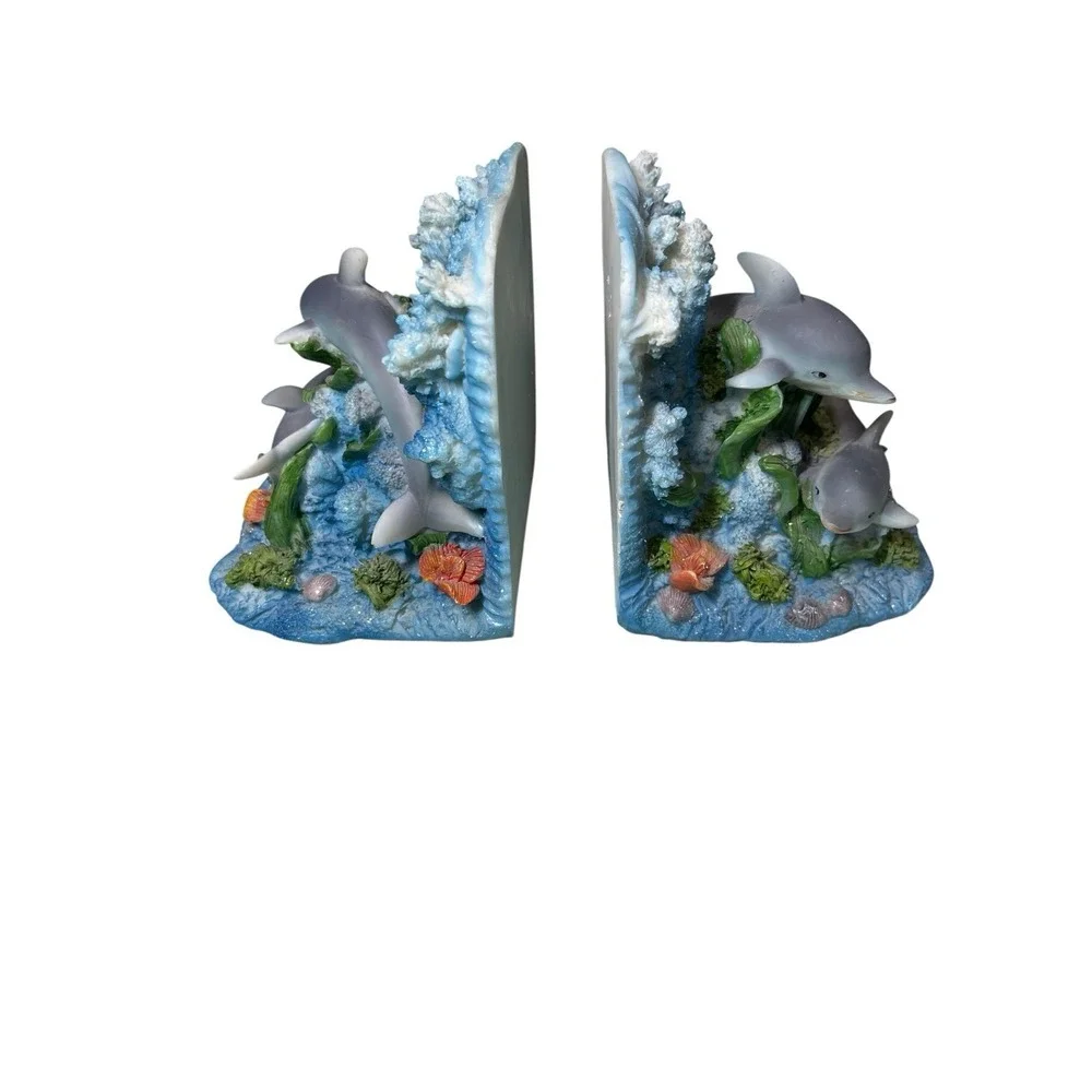 Dolphin 90s Nostalgia Bookends Set Figurine Y2K Coral Ocean Book End